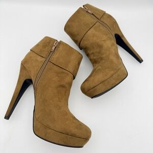 GBG Los Angeles Women Ankle Booties Olive Brown Suede Platform Stiletto Size 9